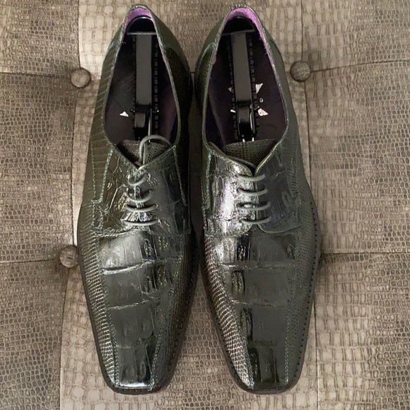 David x shoes Gino Olive Size 11 Crocodile LizardLace-up Shoes